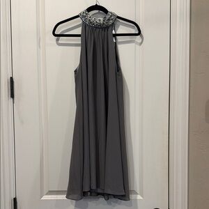 Badgley mishka belle Elegant gray beaded Halter Dress